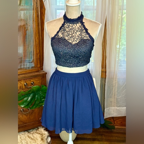 Sequin Hearts Dresses & Skirts - Sequin Hearts Navy Blue Lace top & Skirt